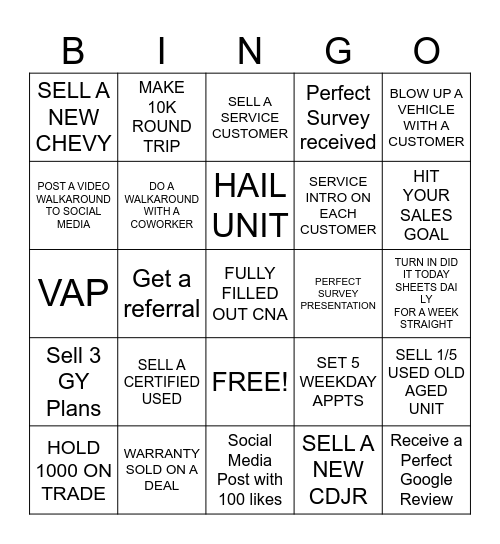 Top Dawg Bingo Card