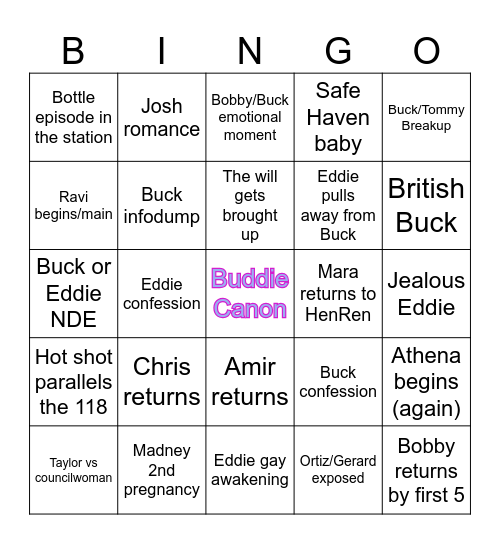 9-1-1 Season 8 Bingo Card