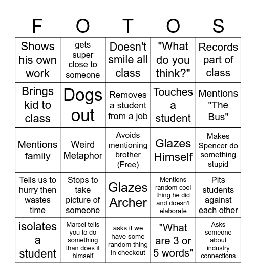 Photography Bingo Card