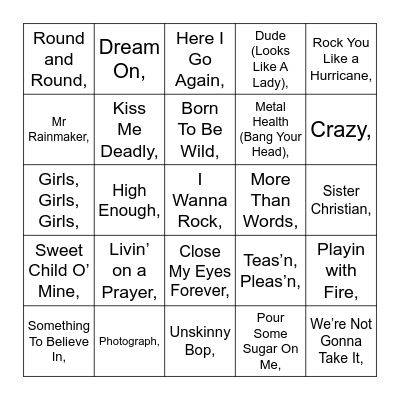 Hair Bands Bingo Card