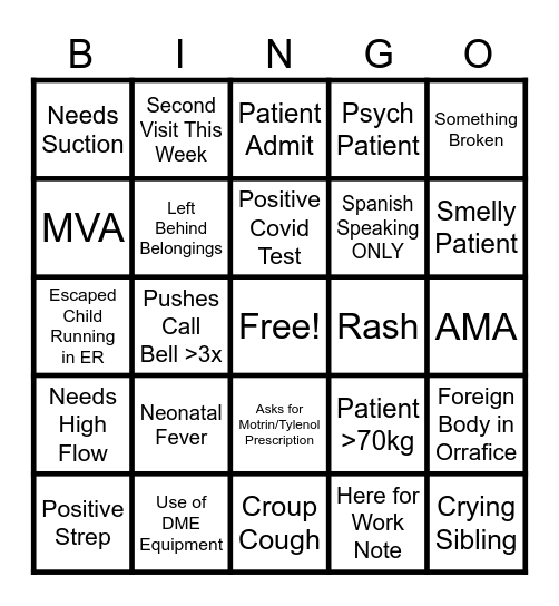 Pedi ED BINGO Card