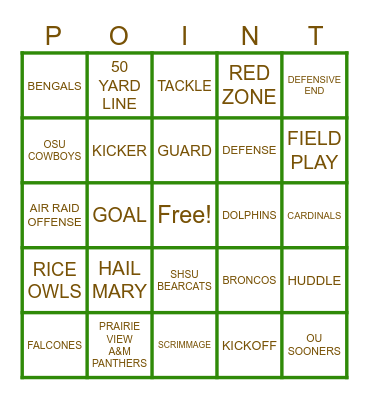 FOOTBALL BINGO Card