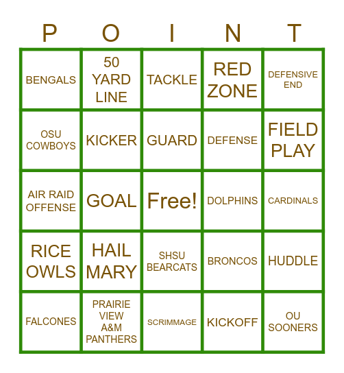 FOOTBALL BINGO Card