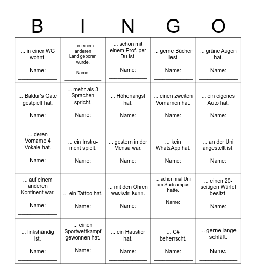 Finde eine Person, die ... Bingo Card