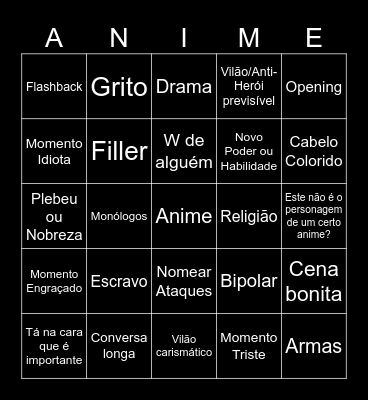 Anime Bingo Card