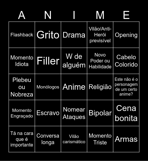 Anime Bingo Card