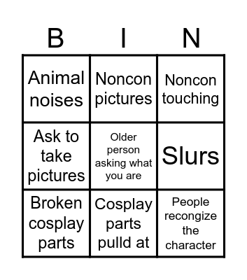 Cosplay in the wild Bingo Card