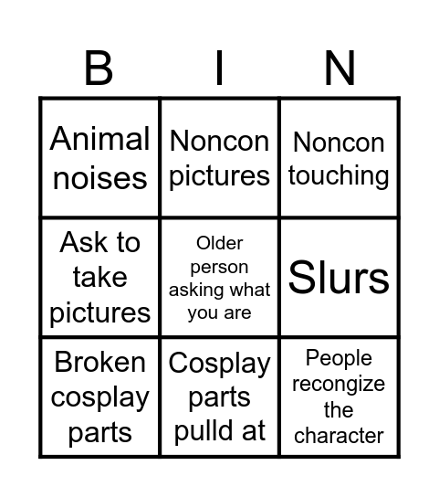 Cosplay in the wild Bingo Card