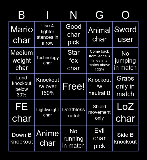 SSBU Bingo Card