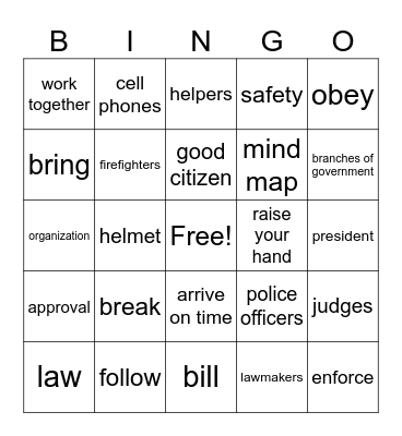 Vocabulary Bingo Card