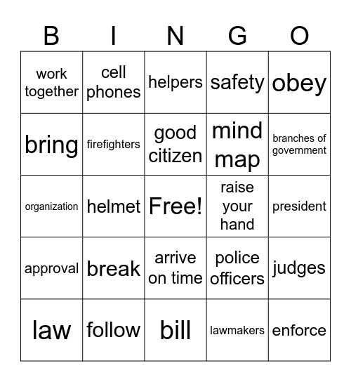 Vocabulary Bingo Card