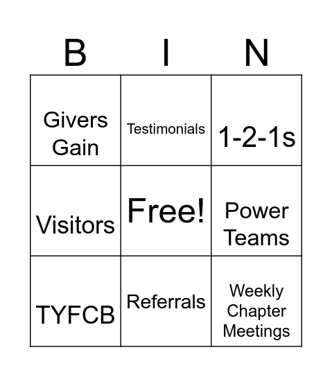 BNI Bingo Card