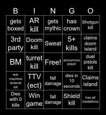 Fortnite Bingo Chapter 5 season 4 Bingo Card