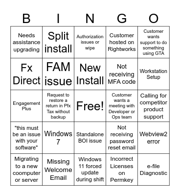 Tech Support Bingo Card