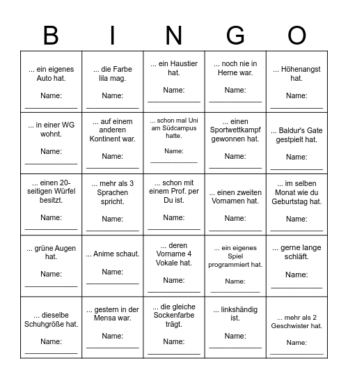 Finde eine Person, die ... Bingo Card
