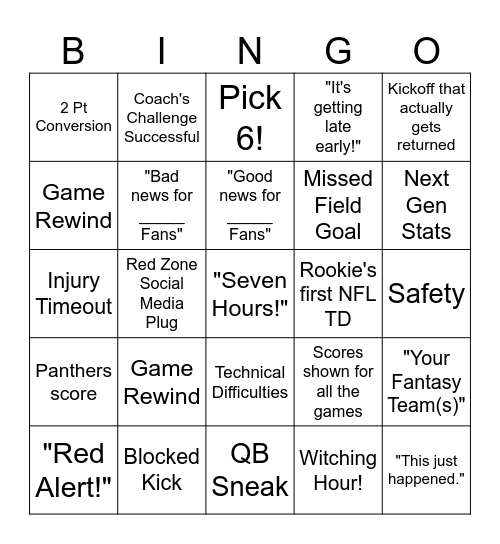 Red Zone Bingo 2 Bingo Card