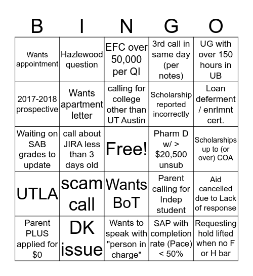 Summer Peer Counselor Bingo Card