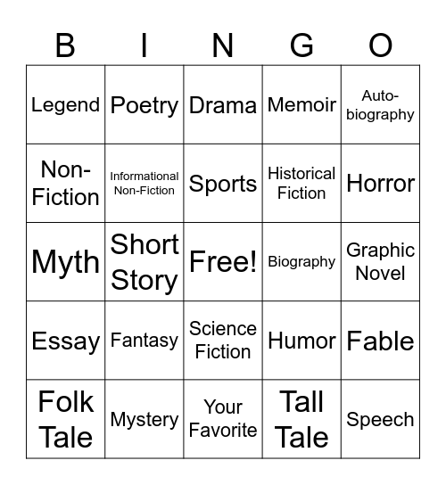 Genre Bingo Card