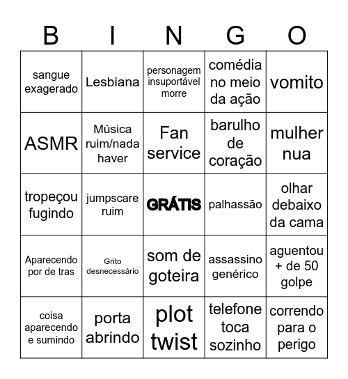 Filme Terror Bingo Card