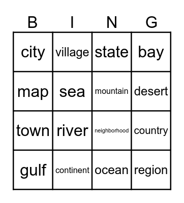 Land Forms and Political Divisions Bingo Card