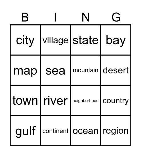 Land Forms and Political Divisions Bingo Card