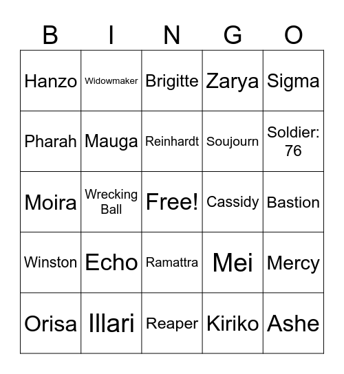 Overwatch Heroes Bingo Card