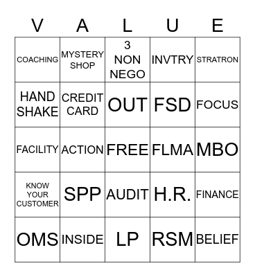 CORE VALUE Bingo Card