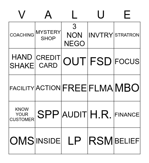 CORE VALUE Bingo Card