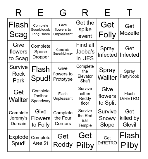 Regretevator Bingo Card