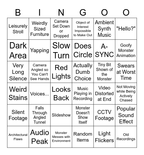 Backrooms Bingo Card