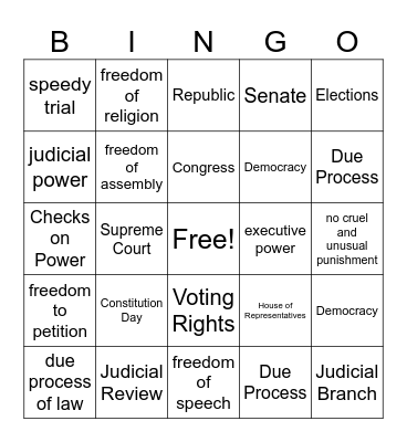 US Constitution Bingo Card