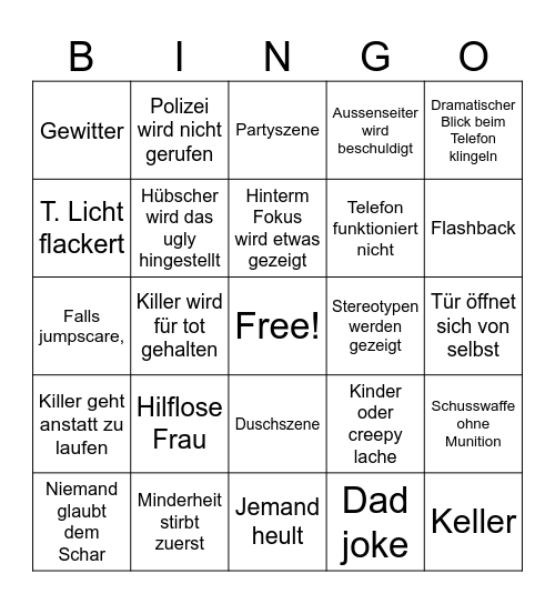 Horrorfilm 2 Bingo Card