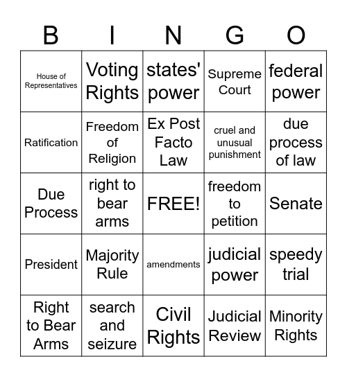 Constitution Bingo Card