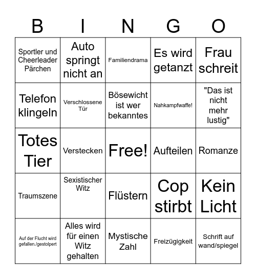 Horrorfilm 1 Bingo Card