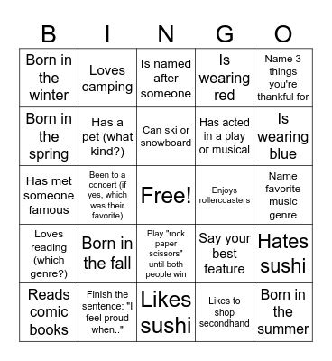 Adventures With Friends BINGO Card