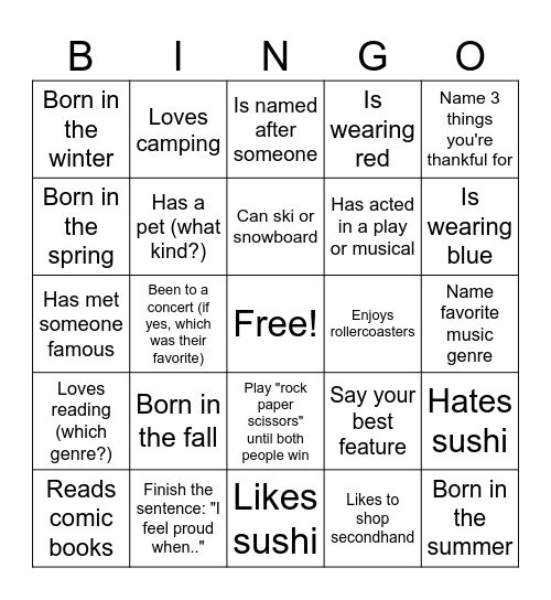Adventures With Friends BINGO Card
