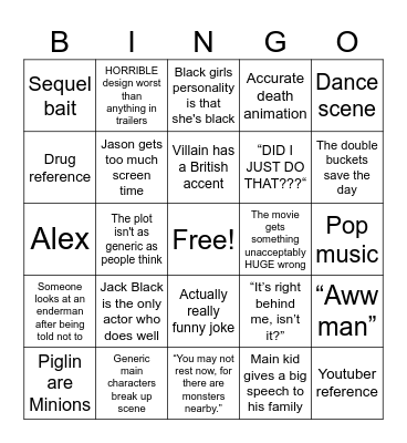 A Minecraft Movie Bingo Card