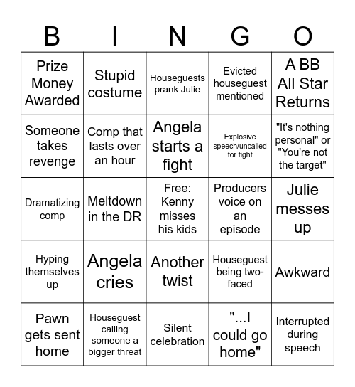 BIG BROTHER 26 BINGO Card