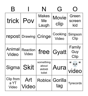 YT Shorts Bingo Card