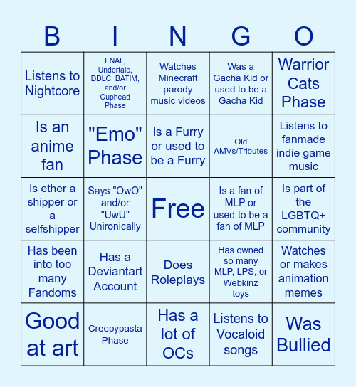 "Weird Kid" Raised by the Internet Bingo Card