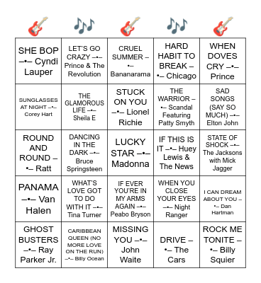 POP HITS FROM SEPTMEBER 1984 Bingo Card