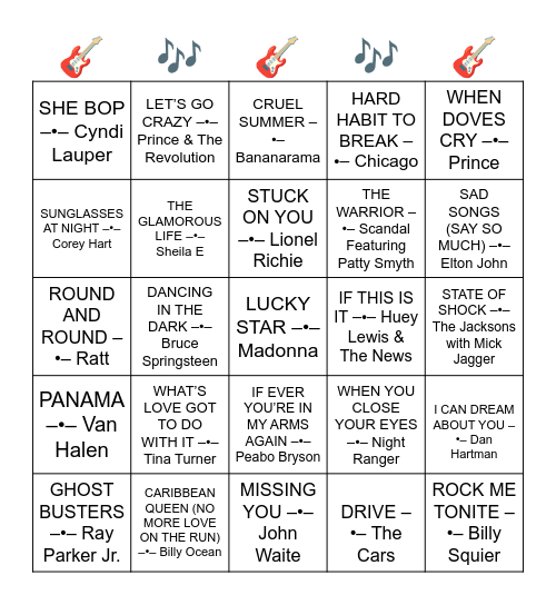 POP HITS FROM SEPTMEBER 1984 Bingo Card