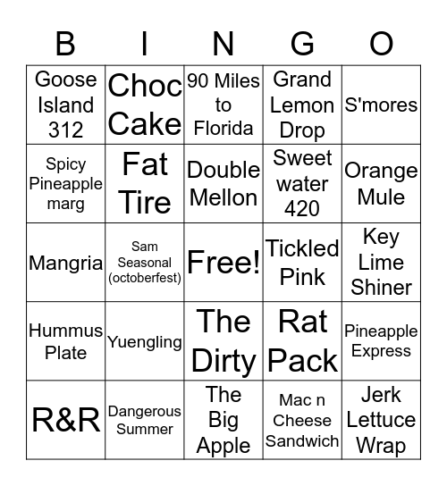 Bar Louie Bingo Card