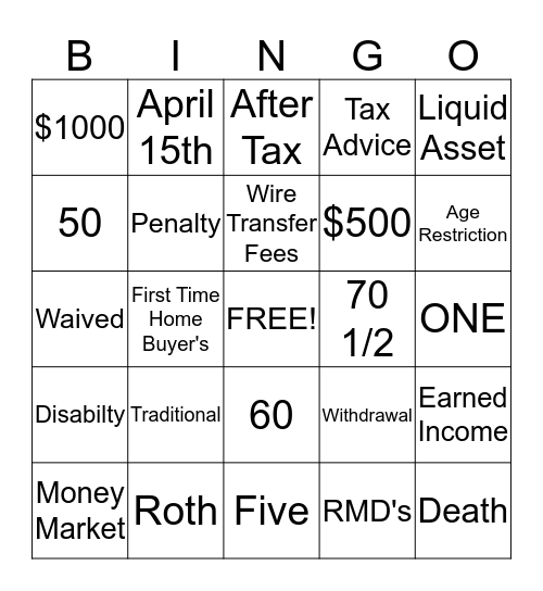 Coal's IRA Bingo Card