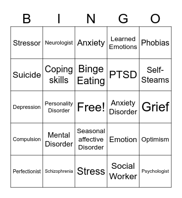 Mental Health Card Bingo Card