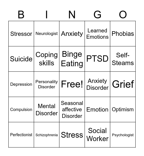 Mental Health Card Bingo Card