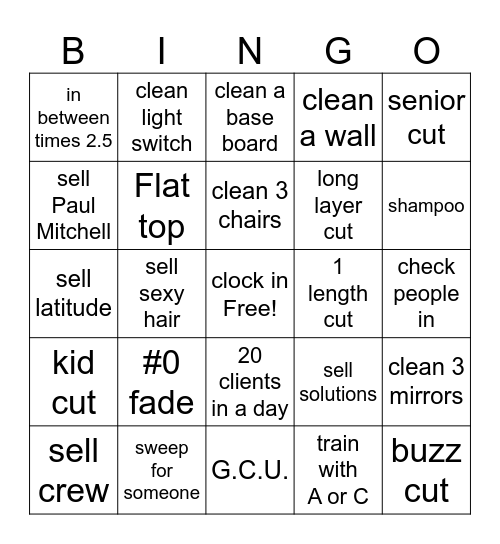 Buckeye  Great Clips Bingo Card