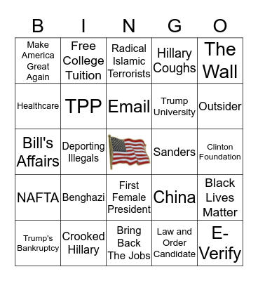 2016 Presidential Debate Bingo Card