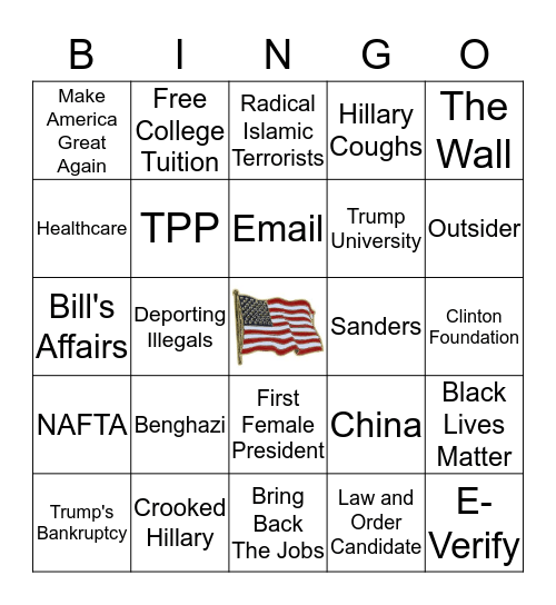 2016 Presidential Debate Bingo Card