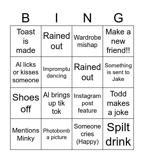 Al's Hens Bingo Card